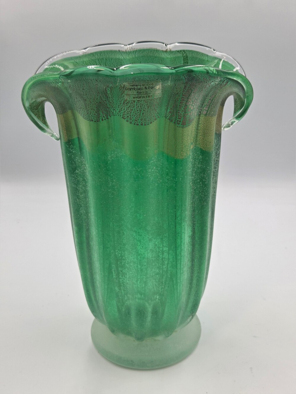 NEW MURANO green and gold glass vase